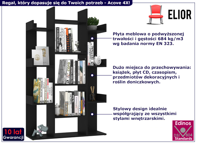 Regał na książki Forner 4X kolor czarny