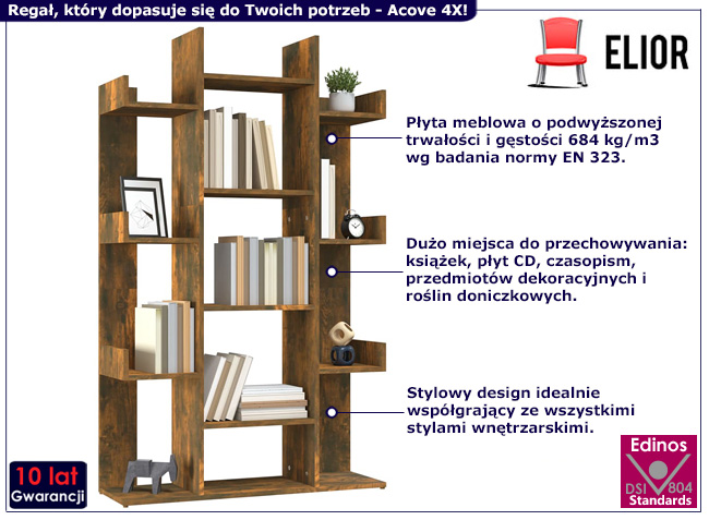 Regał na książki Acove 4X kolor przydymiony dąb