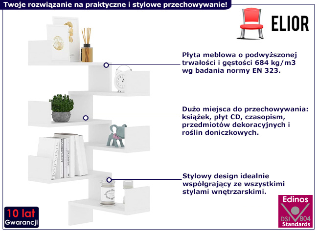 Biała narożna półka ścienna Fiordes