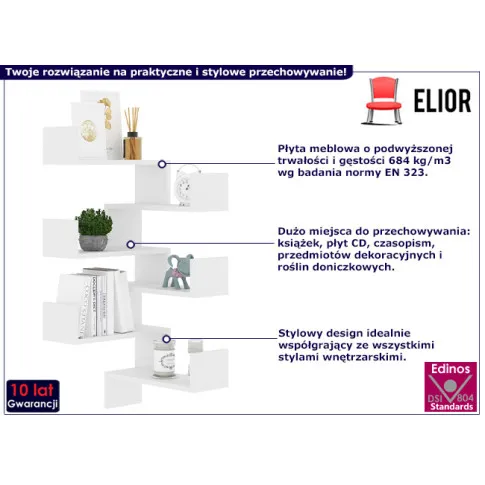 Nowoczesna półka narożna Ejnori kolor biały