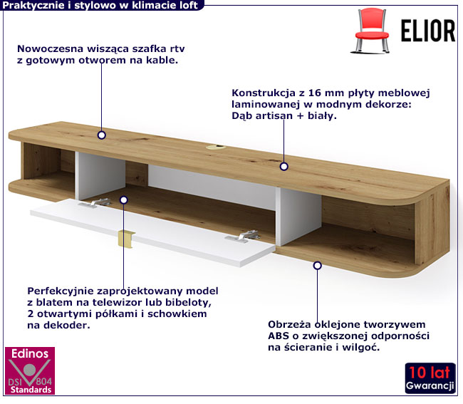 Szafka rtv dąb artisan + biały Tirena