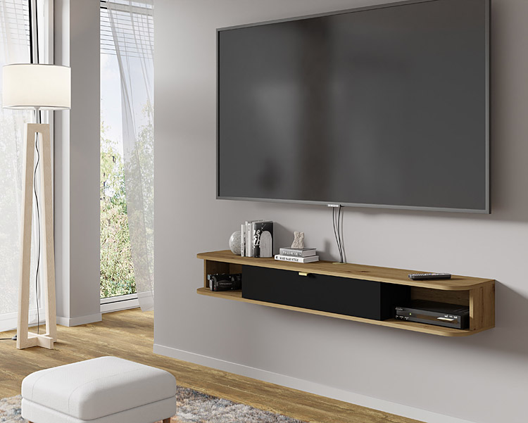 Wizualizacja aranżacji z szafką rtv dąb artisan + czarny Calmero