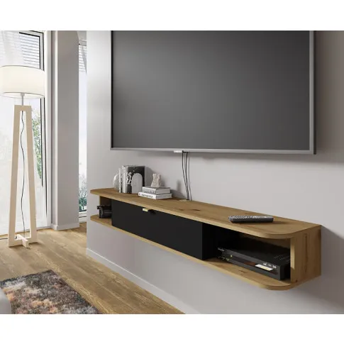 aranżacja z wiszącą szafką rtv dąb artisan czarny Tebriz