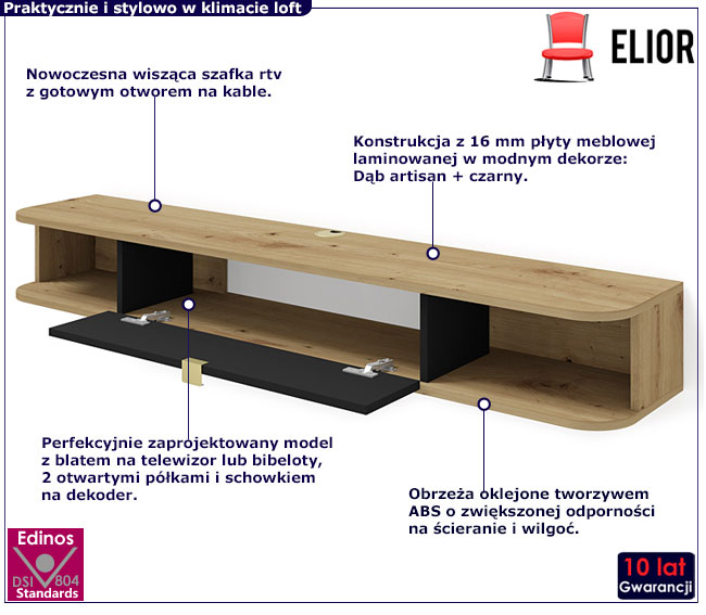 Szafka rtv dąb artisan + czarny Calmero