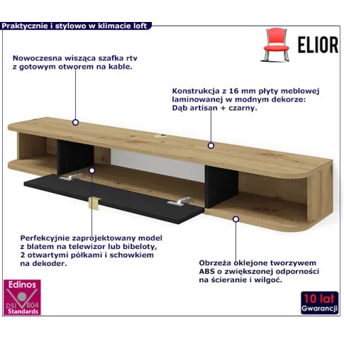 Szafka rtv dąb artisan czarny Tebriz