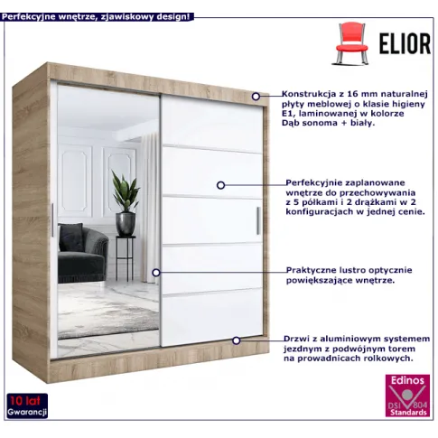 Fotografia Szafa przesuwna 180 cm dąb sonoma + biały - Ebia 5X z kategorii Garderoba