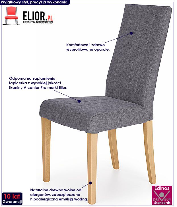 Drewniane szare krzesło kuchenne Taroni