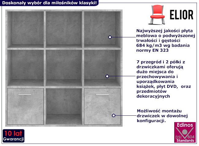 Klasyczny regał z półkami Nero 3X kolor beton