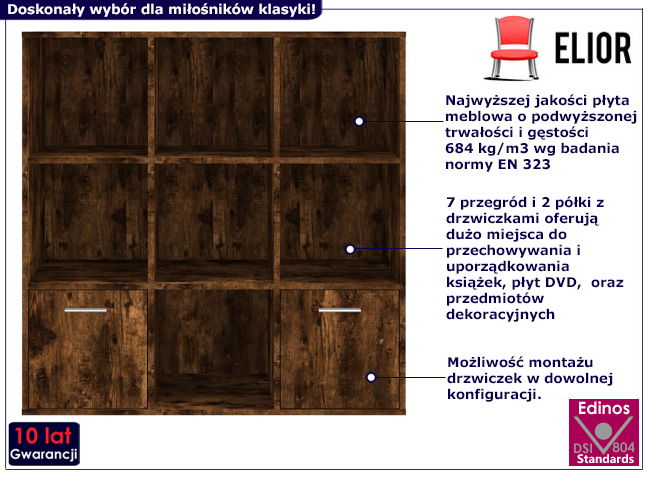 Klasyczny regał z półkami Lorines 3X kolor przydymiony dąb