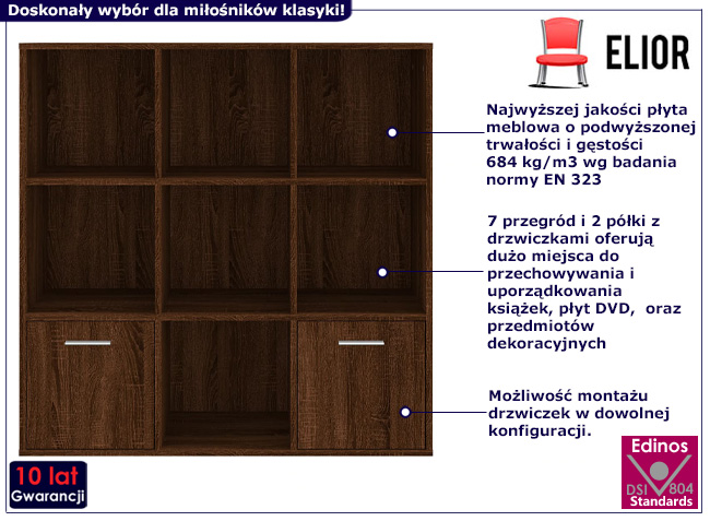 Klasyczny regał z półkami Lorines 3X kolor brązowy dąb