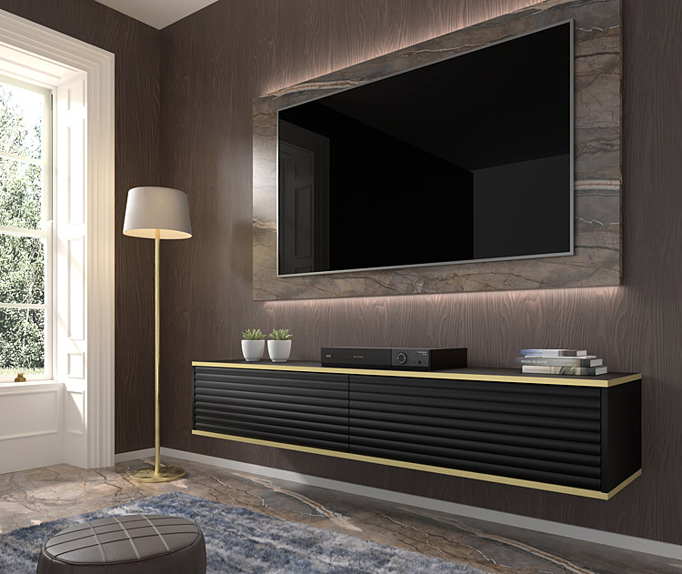 Wizualizacja aranżacji z czarną szafką rtv Vanilia 3X