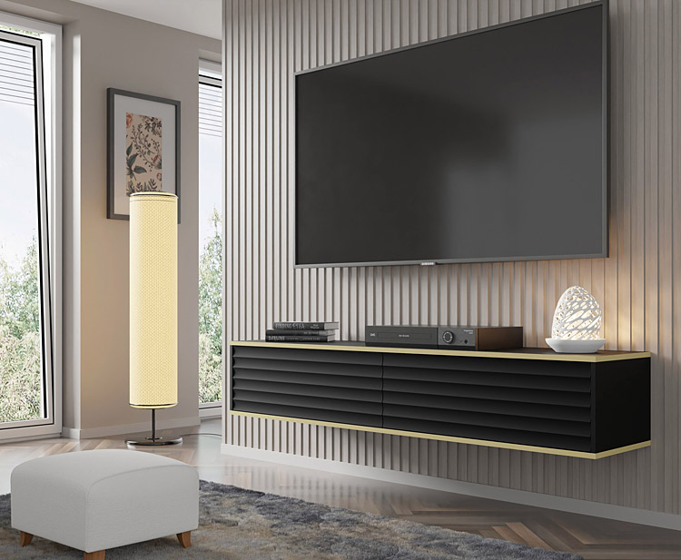 Wizualizacja aranżacji z czarną szafką rtv Vanilia 4X