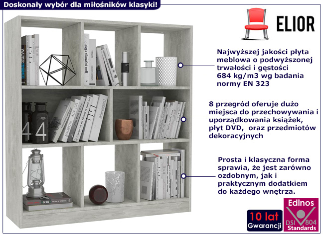Klasyczny regał z półkami Nero 4X kolor beton