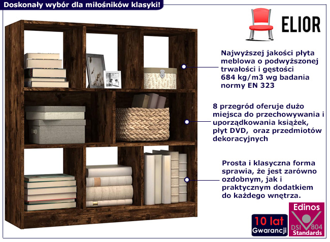 Klasyczny regał z półkami Nero 4X kolor przydymiony dąb