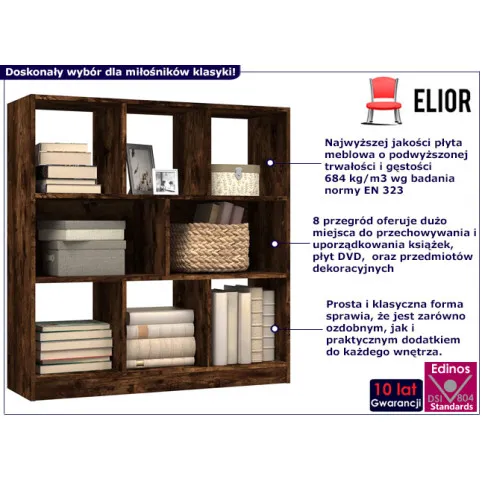 Otwarty regał z 8 półkami Lorines 4X kolor przydymiony dąb