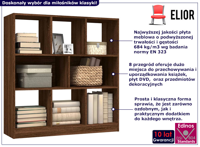 Klasyczny regał z półkami Nero 4X kolor brązowy dąb
