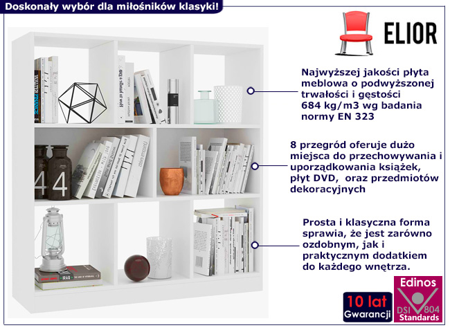 Klasyczny regał z półkami Lorines 3X kolor biały