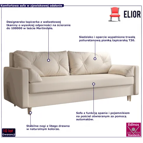Fotografia Kremowa sofa rozkładana - Ahmo z kategorii Kanapy i sofy