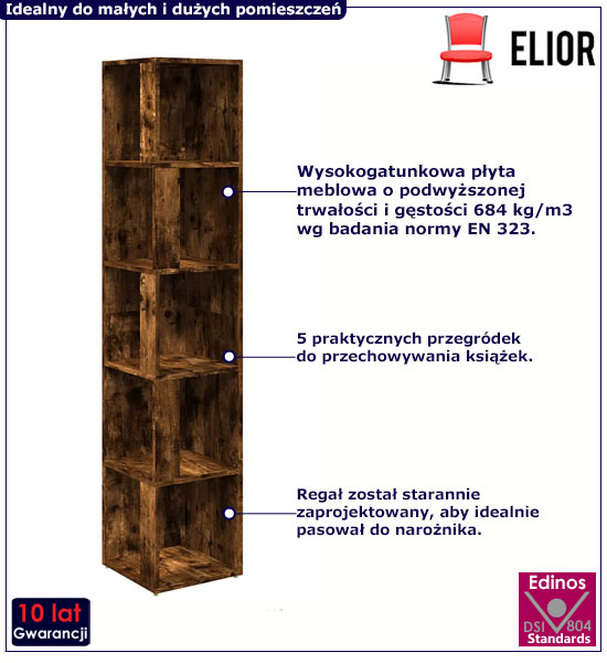 Narożny regał na książki do salonu Valero dąb przydymiony