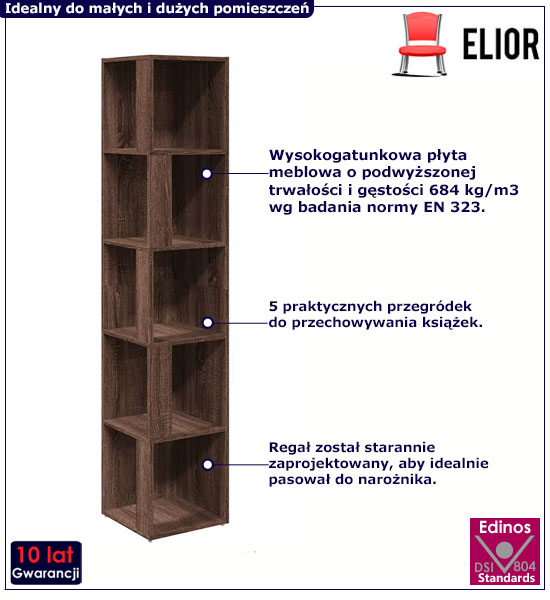 Narożny regał na książki do salonu Valero brązowy dąb