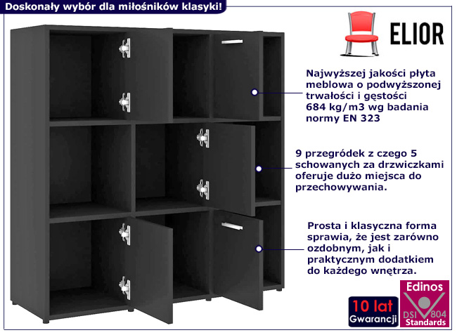 Klasyczny regał z półkami Nero 5X kolor czarny