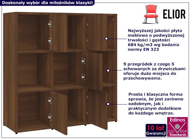 Klasyczny regał z półkami Nero 5X kolor brązowy dąb
