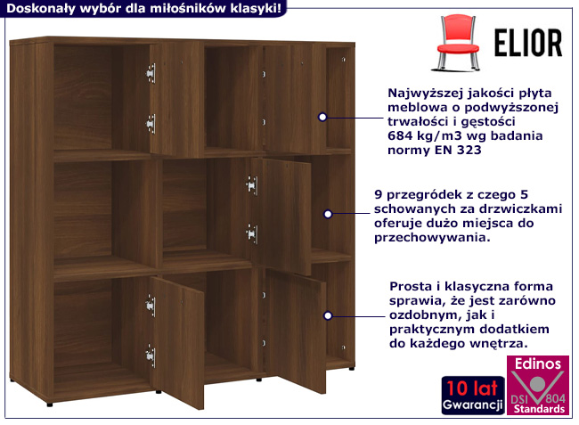 Klasyczny regał z półkami Lorines 5X kolor brązowy dąb