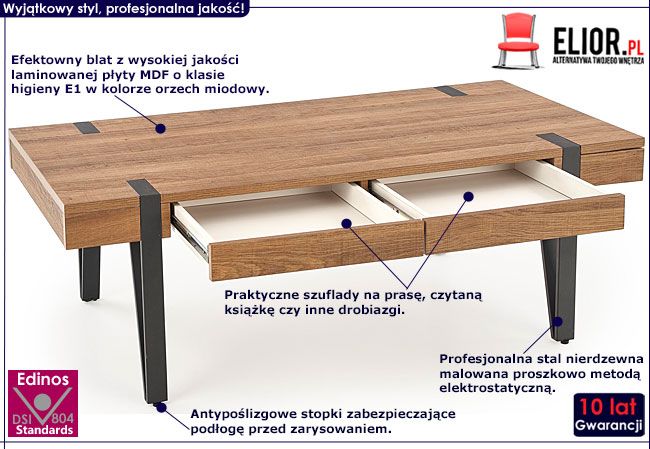 Industrialna ława do salonu orzech miodowy Doria