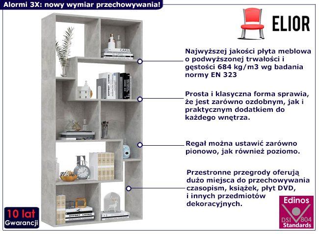 Nowoczesny regał Alormi 3X kolor beton