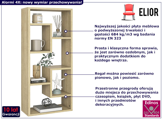 Nowoczesny regał Alormi 4X kolor dąb sonoma