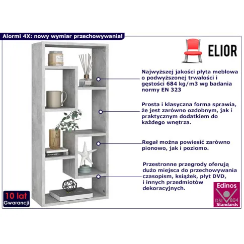 Ścienny regał Alormi 4X kolor beton