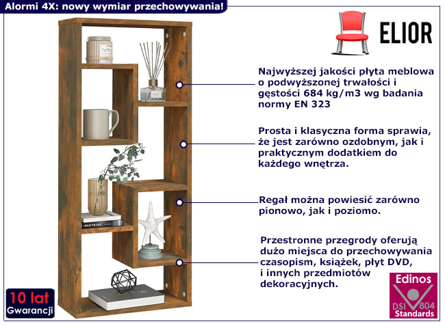 Nowoczesny regał Alormi 4X kolor przydymiony dąb