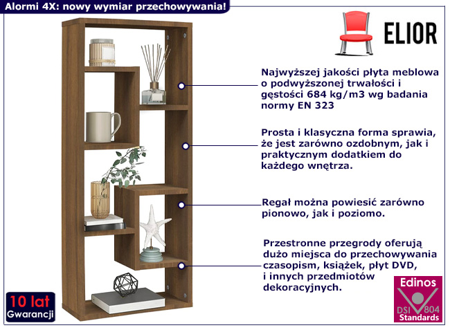 Nowoczesny regał Alormi 4X kolor brązowy dąb