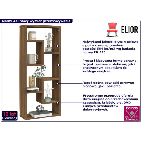 Ścienny regał Alormi 4X brązowy dąb