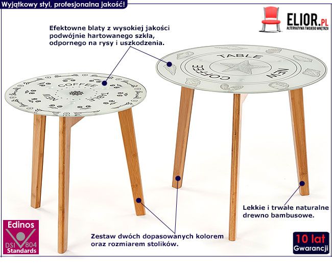 Zestaw dwóch okrągłych stolików szklanych Mandi