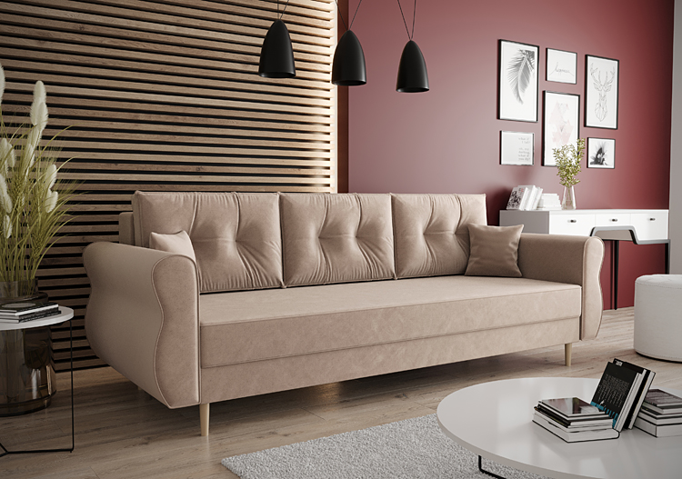 Aranżacja z rozkładaną sofa Eden