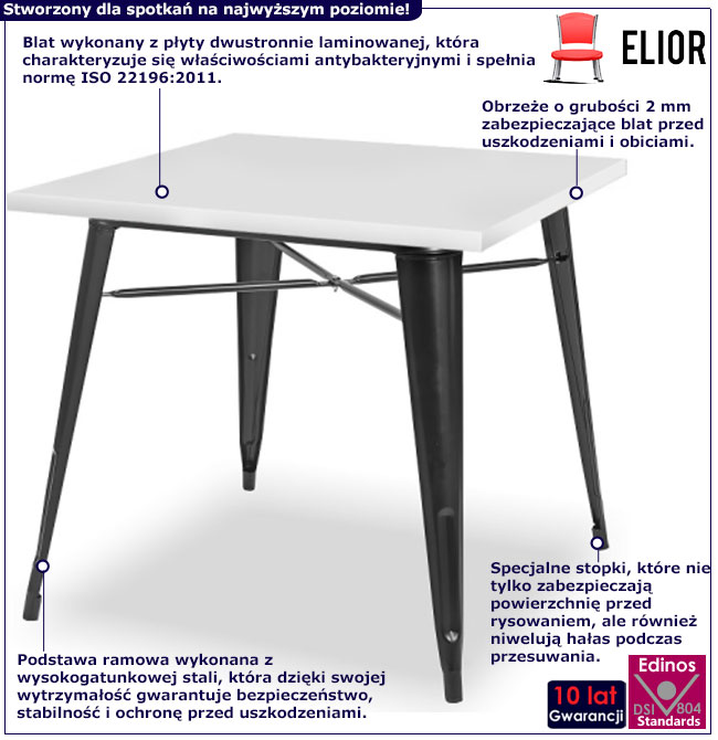 Infografika białego stołu kawiarnianego Amateo 3X