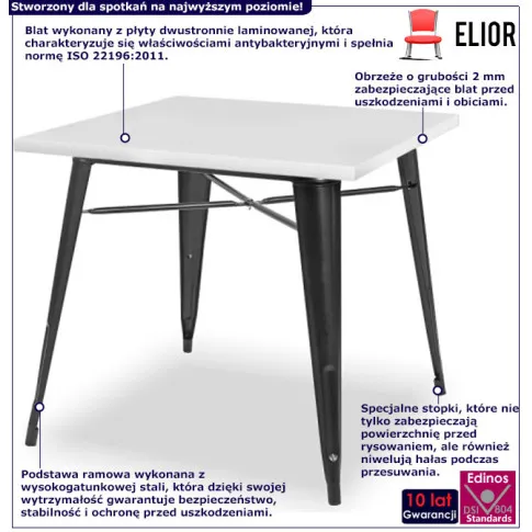 Infografika białego stolika kawiarnianego kwadratowego Mixo 3X