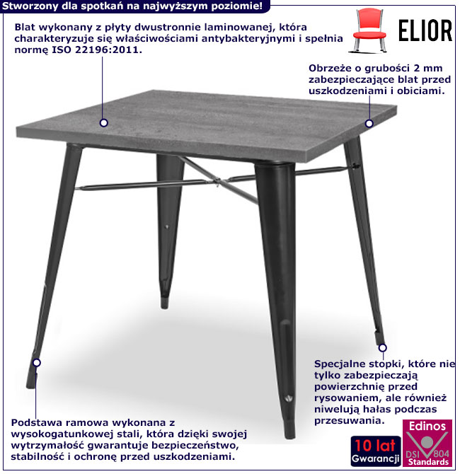 Infografika stołu kawiarnianego loft beton Amateo 3X