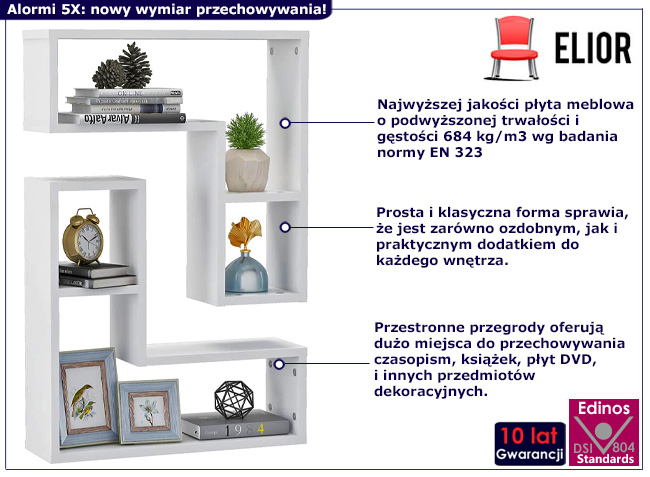 Nowoczesne półki ścienne Alormi 5X kolor biały