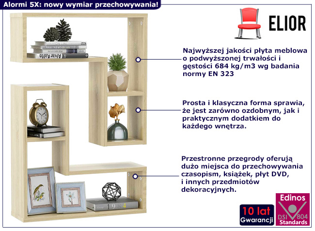 Nowoczesne półki ścienne Alormi 5X kolor dąb sonoma