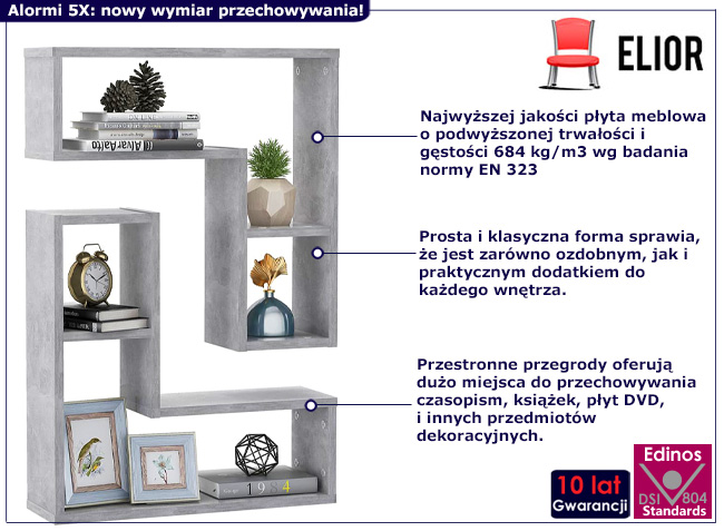 Nowoczesne półki ścienne Matic 5X kolor beton