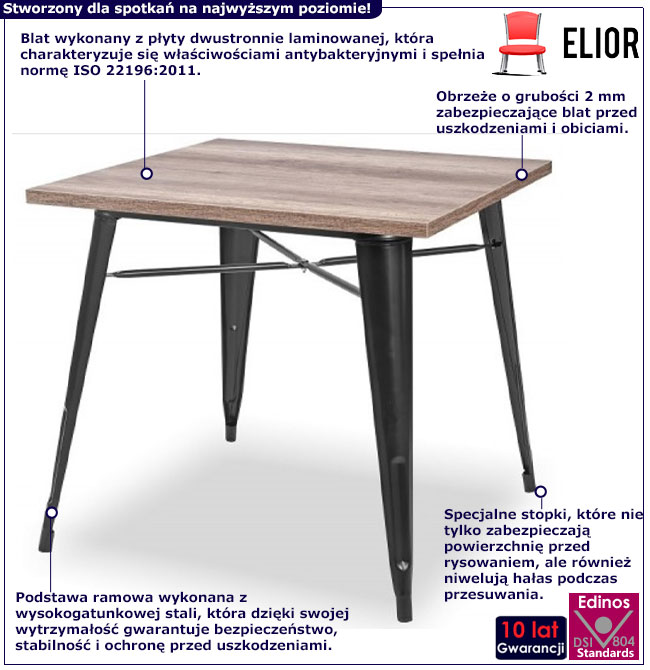 Infografika stołu kawiarnianego loft dąb sonoma Mixo 3X