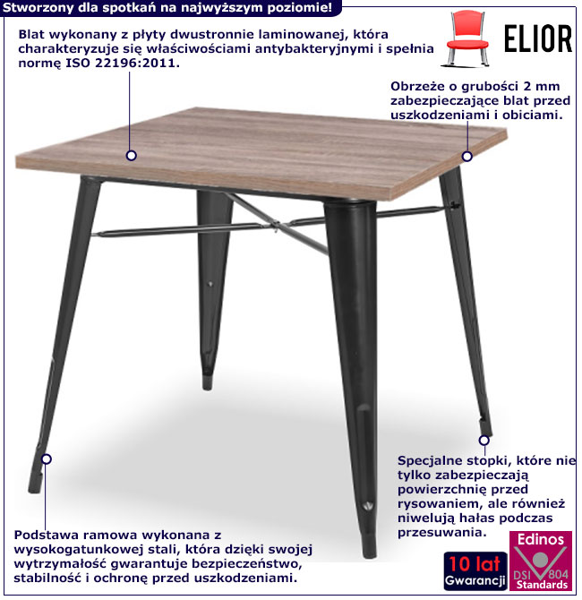 Infografika stołu kawiarnianego loft dąb canyon Amateo 3X