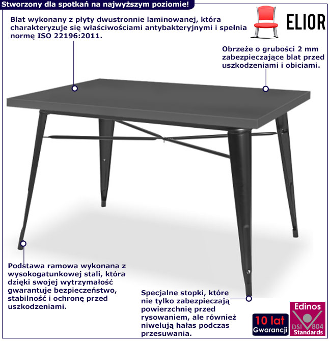 Infografika prostokątnego stołu loft antracyt Amateo 4X