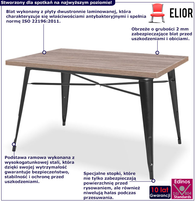 Infografika prostokątnego stołu loft dąb canyon Mixo 4X