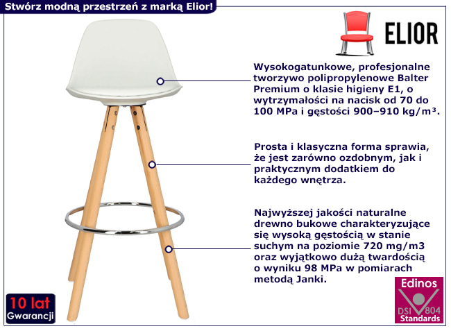 Nowoczesny hoker Omundi białe siedzisko