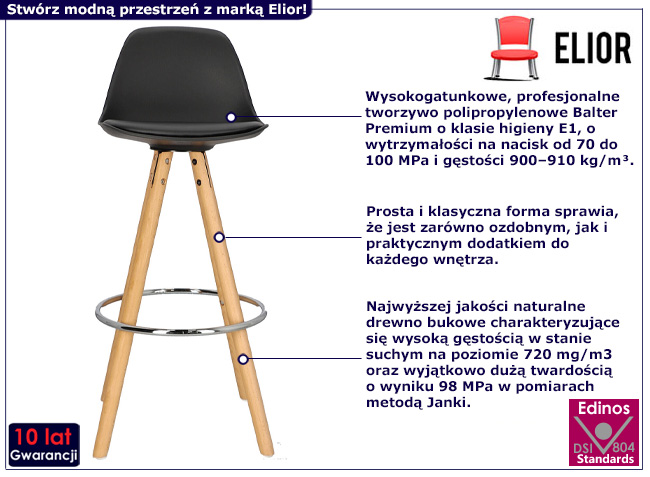 Nowoczesny hoker Emiko czarne siedzisko