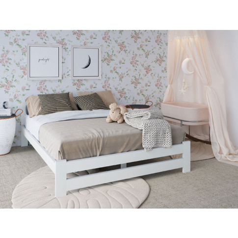 Szczegółowe zdjęcie nr 4 produktu Białe dwuosobowe łóżko skandynawskie 160x200 - Zinos 3X