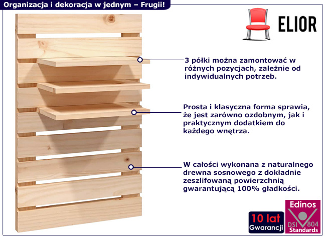 Komplet 2 wiszących półek nocnych Fruggi kolor naturalny